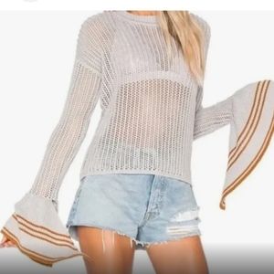 Lovers + Friends Gray Loose Cable Knit Sweater With Bell Sleeves